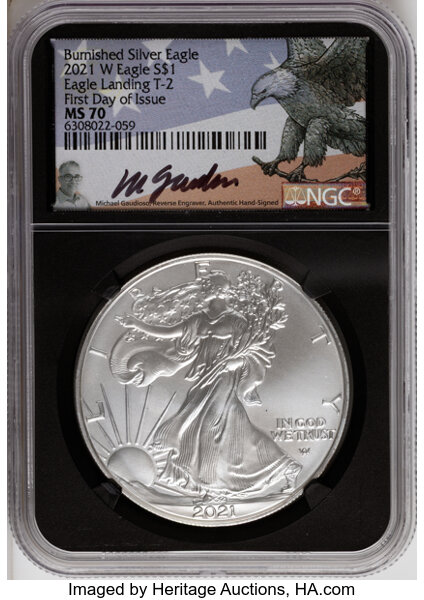 2021-W $1  Silver Eagle, Type 2, Burnished MS thumbnail 7