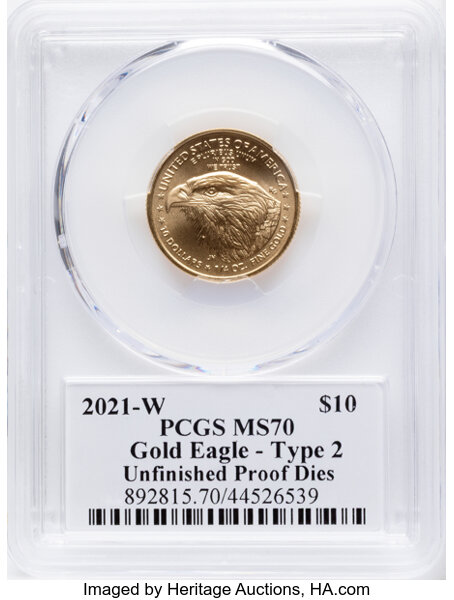 2021-W $10  Gold Eagle, Type 2, Unfinished Proof Dies MS thumbnail 17