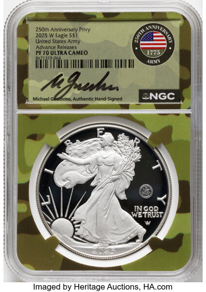 2025-W $1  Silver Eagle, U.S. Army Privy PR DCAM thumbnail 7
