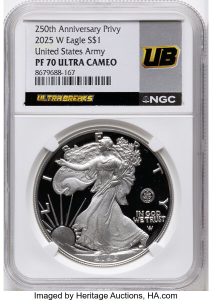 2025-W $1  Silver Eagle, U.S. Army Privy PR DCAM thumbnail 3