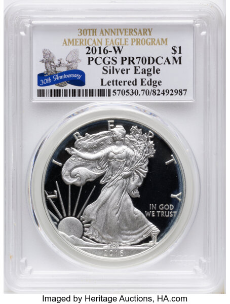 2016-W $1  Silver Eagle, Lettered Edge, 30th Anniversary PR DCAM thumbnail 7