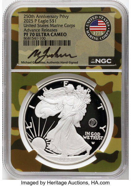 2025-P $1  Silver Eagle, U.S. Marine Corps Privy PR DCAM thumbnail 5