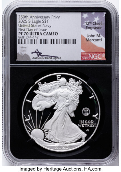 2025-S $1  Silver Eagle, U.S. Navy Privy PR DCAM thumbnail 5