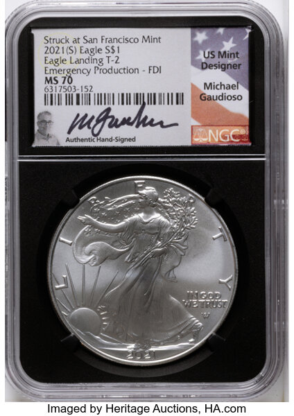 2021-(S) $1  Silver Eagle, Type 2, Emergency San Francisco Strike MS thumbnail 2