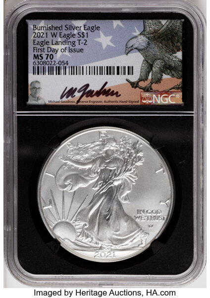2021-W $1  Silver Eagle, Type 2, Burnished MS thumbnail 3