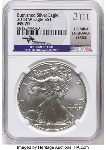 2018-W $1  Silver Eagle, Burnished MS thumbnail 3