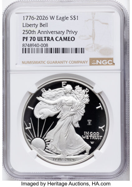 1776~2026-W $1  Silver Eagle, Liberty Bell Privy, 250th Anniversary PR DCAM thumbnail 6