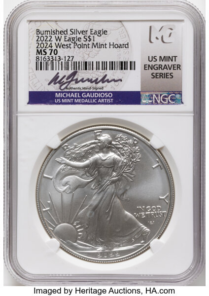 2022-W $1  Silver Eagle, Burnished MS thumbnail 6
