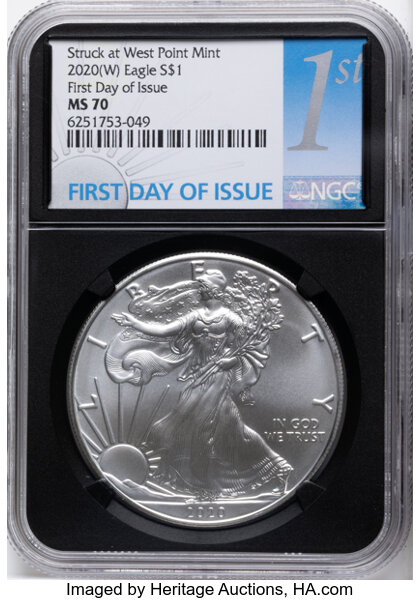 2020-(W) $1  Silver Eagle, Struck at West Point Mint MS thumbnail 3