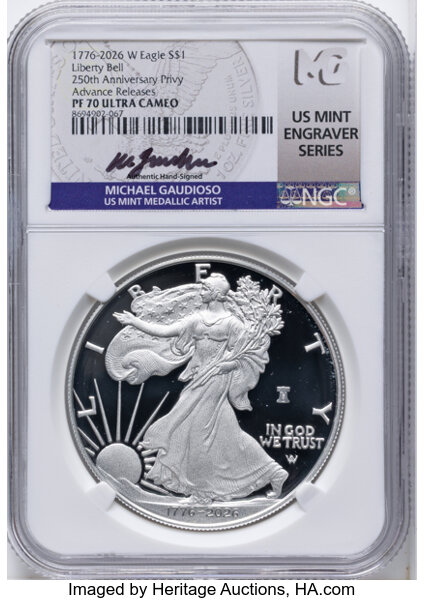 1776~2026-W $1  Silver Eagle, Liberty Bell Privy, 250th Anniversary PR DCAM thumbnail 21