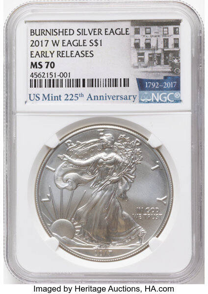 2017-W $1  Silver Eagle, Burnished MS thumbnail 3