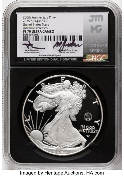 2025-S $1  Silver Eagle, U.S. Navy Privy PR DCAM thumbnail 8