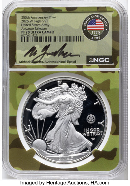 2025-W $1  Silver Eagle, U.S. Army Privy PR DCAM thumbnail 4