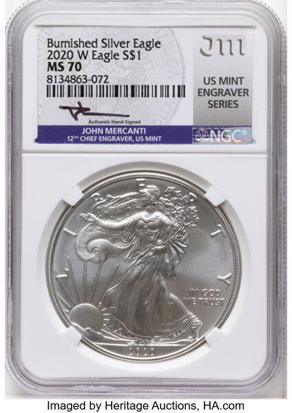 2020-W $1  Silver Eagle, Burnished MS thumbnail 4