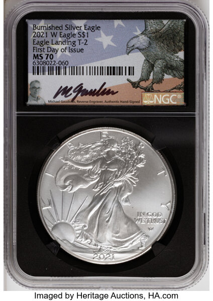 2021-W $1  Silver Eagle, Type 2, Burnished MS thumbnail 6