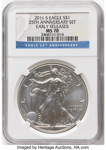 2011-S $1  Silver Eagle, Burnished, 25th Anniversary MS thumbnail 4