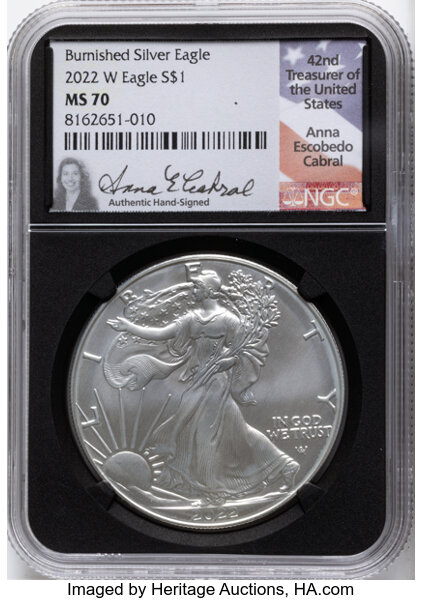 2022-W $1  Silver Eagle, Burnished MS thumbnail 5