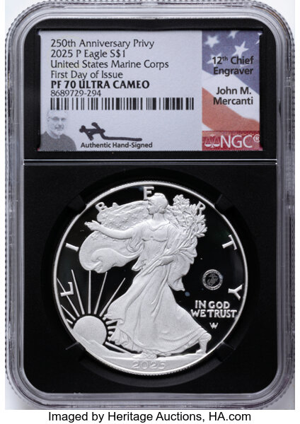 2025-P $1  Silver Eagle, U.S. Marine Corps Privy PR DCAM thumbnail 4