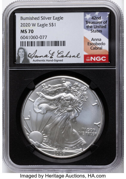 2020-W $1  Silver Eagle, Burnished MS thumbnail 3