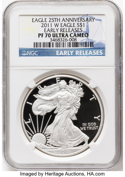 2011-W $1  Silver Eagle, 25th Anniversary PR DCAM thumbnail 3