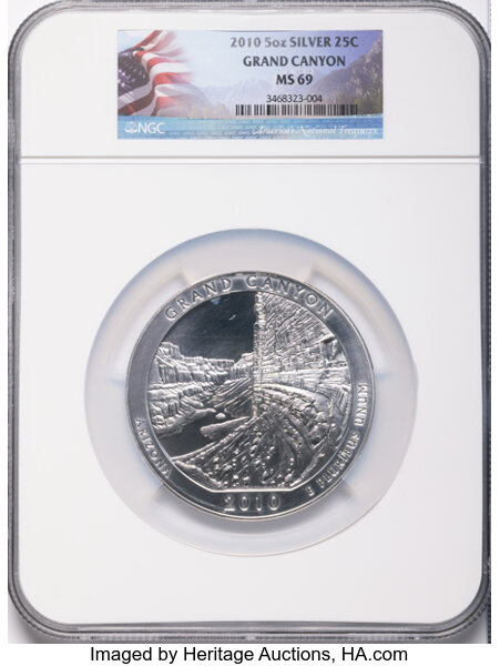 2010 S25c 5oz Silver, Grand Canyon MS thumbnail 2