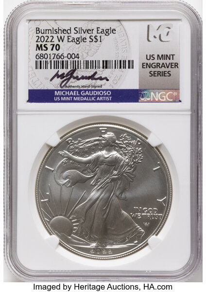 2022-W $1  Silver Eagle, Burnished MS thumbnail 7