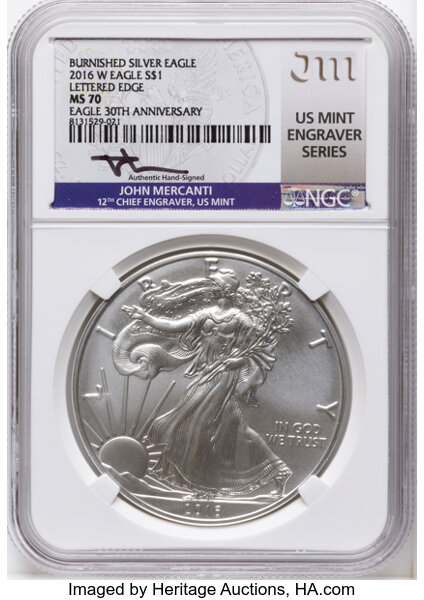 2016-W $1  Silver Eagle, Burnished, 30th Anniversary MS thumbnail 3