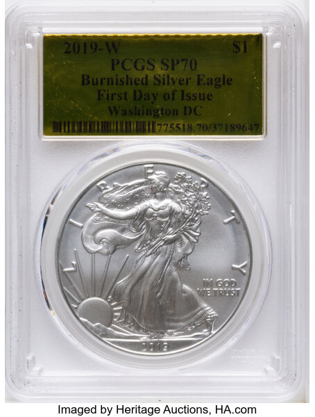 2019-W $1  Silver Eagle, Burnished MS thumbnail 2