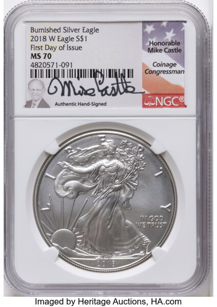 2018-W $1  Silver Eagle, Burnished MS thumbnail 2