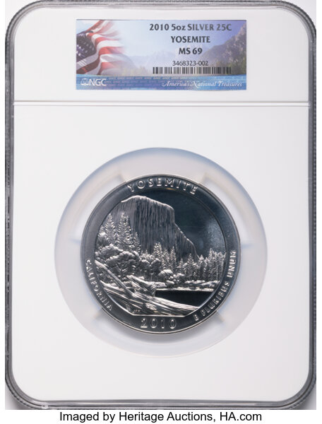 2010 S25c 5oz Silver, Yosemite MS thumbnail 2
