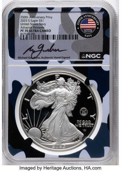 2025-S $1  Silver Eagle, U.S. Navy Privy PR DCAM thumbnail 4