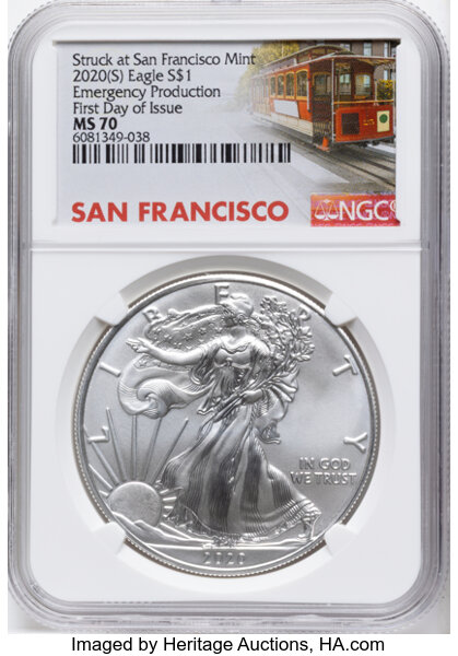 2020-(S) $1  Silver Eagle, Struck at San Francisco Mint MS thumbnail 2