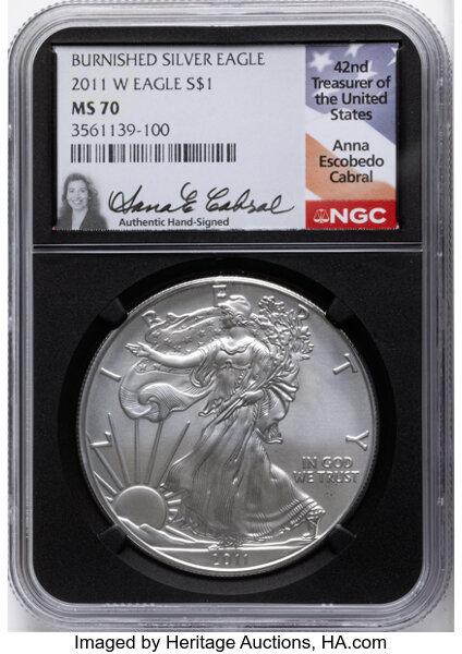 2011-W $1  Silver Eagle, Burnished, 25th Anniversary MS thumbnail 4