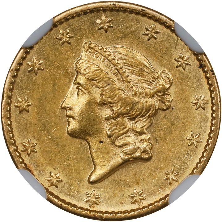 1849 G$1 Open Wreath, No L MS thumbnail 3