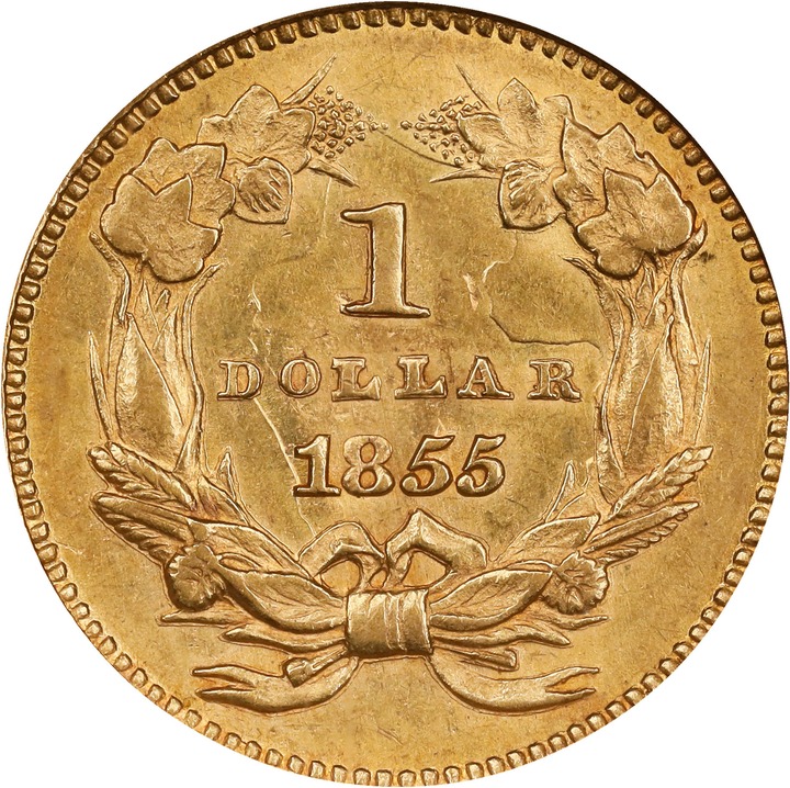 Liberty Gold Dollar G$1 Type 2, 1854-1856 [Type] MS61 thumbnail 2