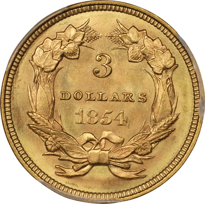1854 $3 MS64 CAC thumbnail 2