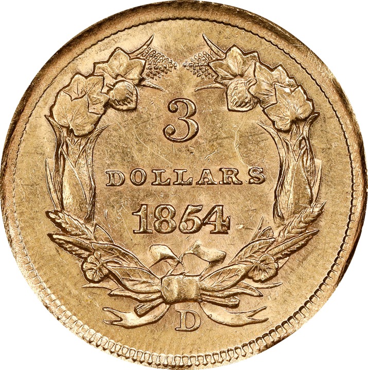 1854-D $3 MS61 thumbnail 2