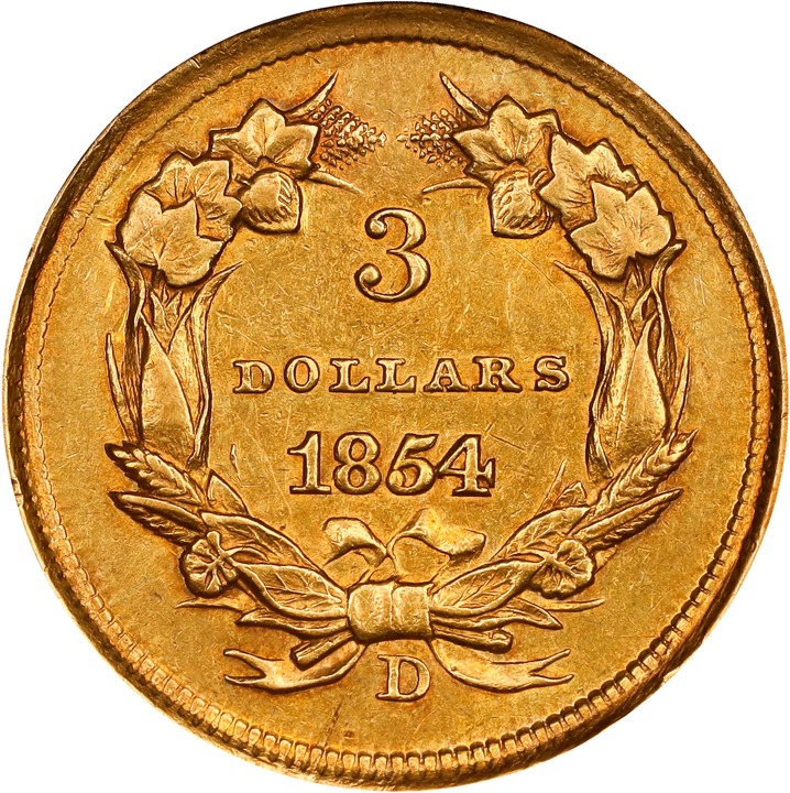 1854-D $3 AU58 thumbnail 2