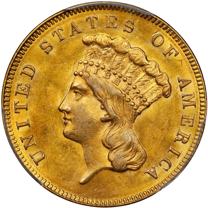 Three Dollar Gold Princess $3  1854-1889 [Type] MS68 CAC thumbnail 13