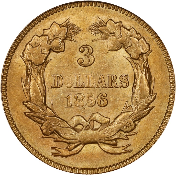 1856 $3 MS61 CAC thumbnail 2