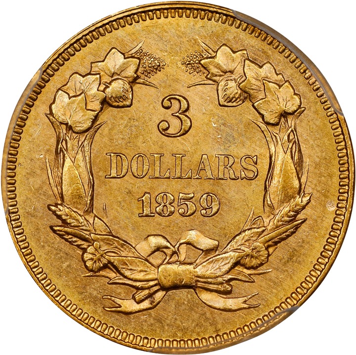 1859 $3 MS64 thumbnail 6