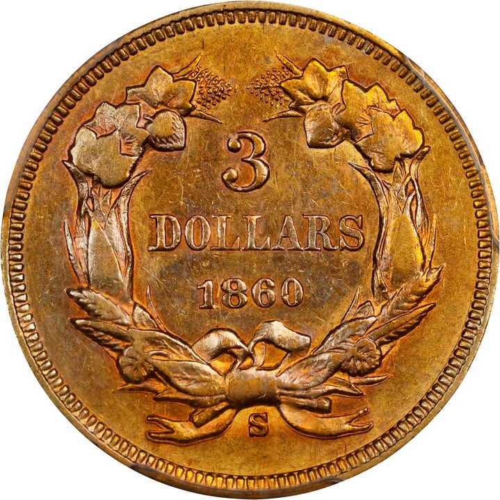 1860-S $3 MS62 CAC thumbnail 15