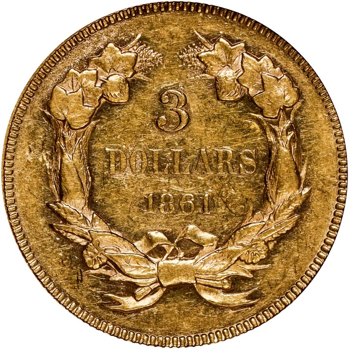 1861 $3 AU58 thumbnail 2