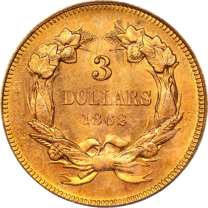 1862 $3 MS63 CAC thumbnail 2