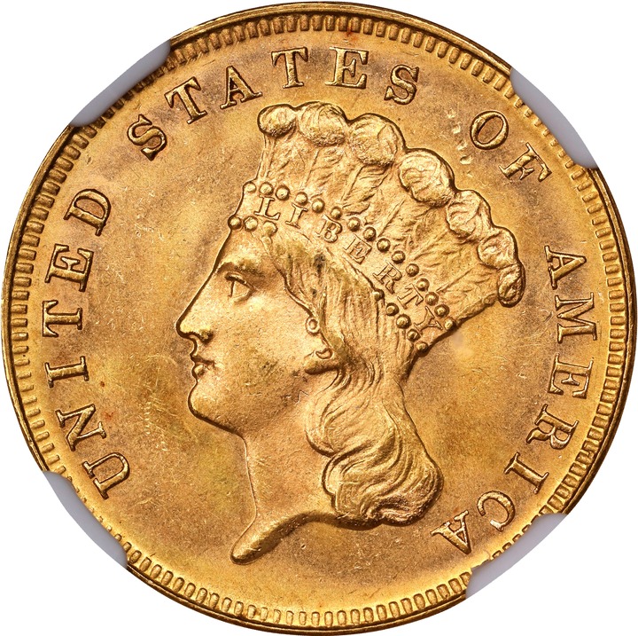 1868 $3 MS67 CAC thumbnail 5