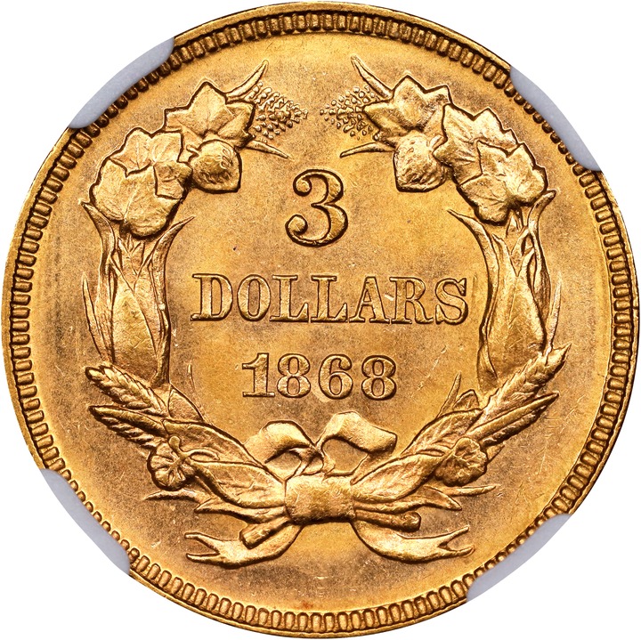 1868 $3 MS67 CAC thumbnail 6