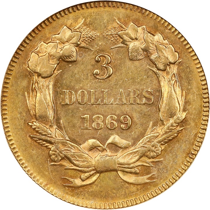 1869 $3 AU58 thumbnail 2