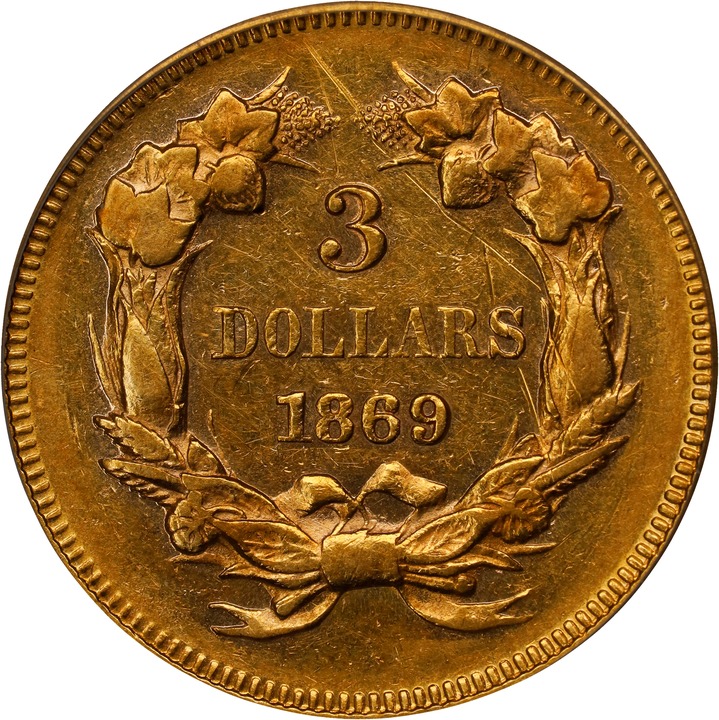 1869 $3 AU55 thumbnail 2