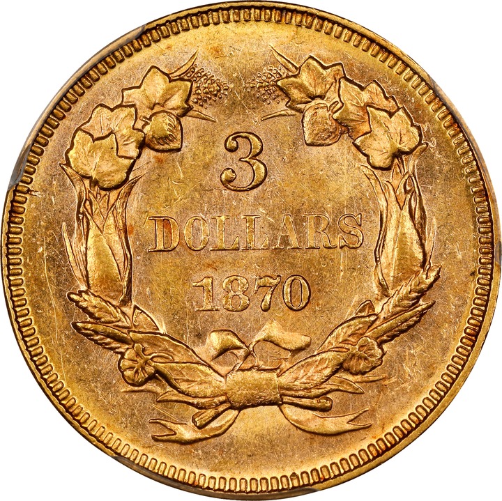 1870 $3 MS63 thumbnail 2