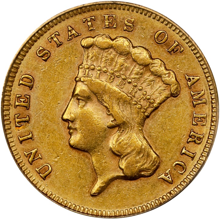 1870 $3 AU50 thumbnail 3
